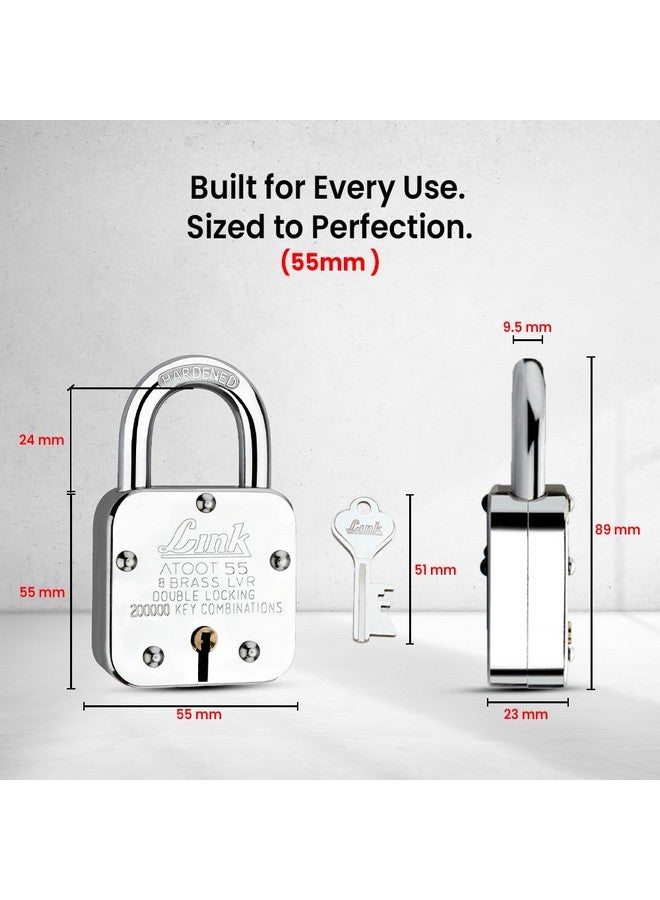 Link® Atoot 55mm Lock | 2 Lakhs Key Combinations | Steel Body | Hardened Shackle | 8 Brass Levers | Made in India |1 Padlock 3 Silver Keys - Image 4
