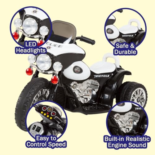 Lil' Rider Kids Motorcycle 3Wheel Ride on Toy with Police Decals Reverse and Headlights 6V Electric Motorcycle for Kids Ages 3 to 6 by Lil Rider Black - Image 5