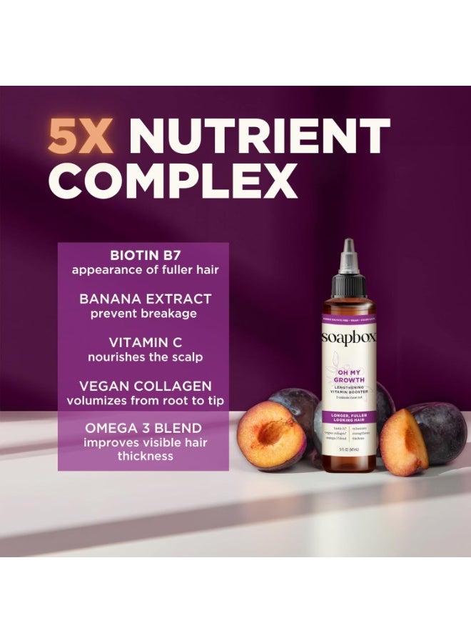 Soapbox Oh My Growth, Lengthening Vitamin Booster Treatment for All Hair Types with Biotin, Vegan Collagen & Vitamins A & C, Paraben & Cruelty Free, For Thicker, Fuller Hair for Men & Women (5 oz) - Image 3