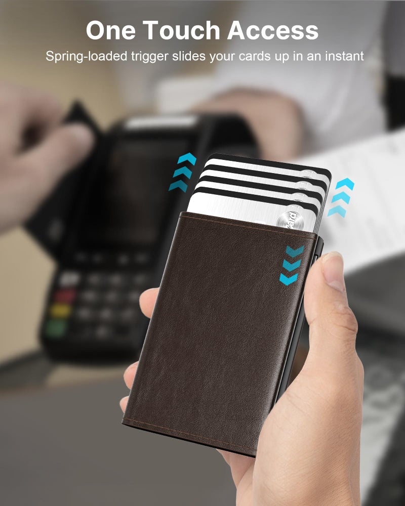 typecase Mens Wallet Card Holder: Pop Up Aluminum Case, Genuine Leather, Smart, RFID Blocking, Slim, Minimalist, Front Pocket - 9-14 Card Capacity | ID Window | Cash Slot (Black Brown) - Image 3