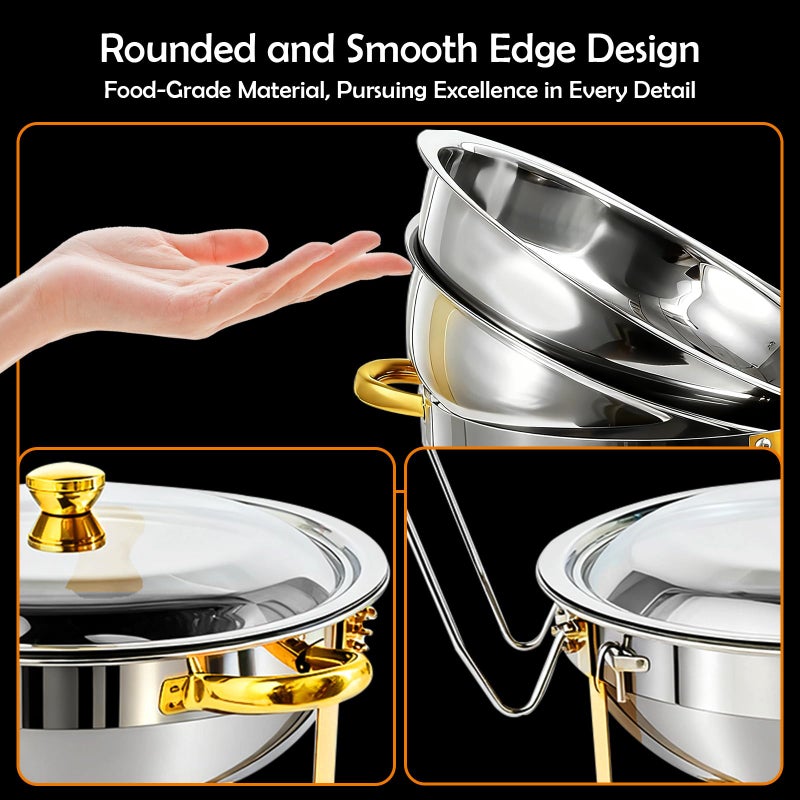 ALSO GO Round Chafing Dishes for Buffet 4 Pack, 6QT Chafing Dishes Buffet Set Gold, Catering Food Warmer for Parties Buffet with Full Size Chafing Pans, Stainless Steel Warming Trays for Thanksgiving - Image 3