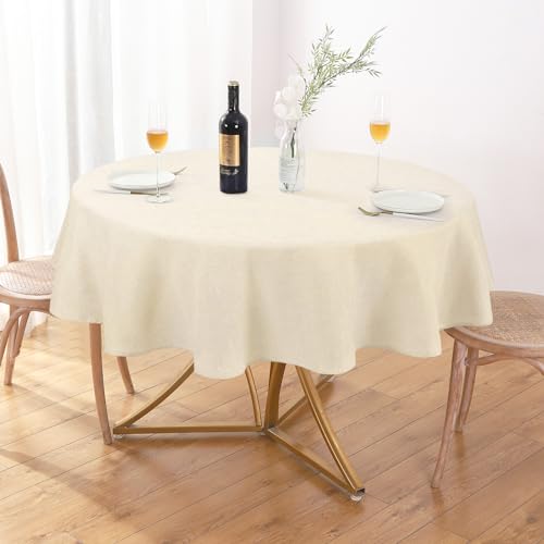 AUSSPVOCT Textured 50 Inch Round Tablecloth up to 54 Dia Tables Waterproof SpillProof Wipeable Table Cloth Wrinkle Free Circle Dining Table Cover for Birthday Farmhouse Outdoor Party Tablecloths - Image 1