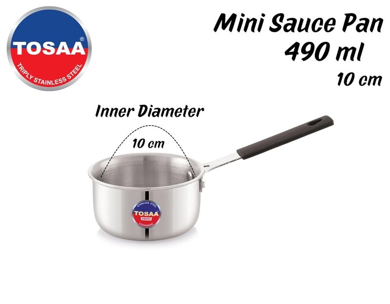 Tosaa TRIPLY MINI Sauce PAN -3-Layer Base for Even Heating | Milk, Water, Tea Pan,Mini Sauce Pan | Dishwasher Safe | Cool-Touch Handle | 490 ML - Image 4