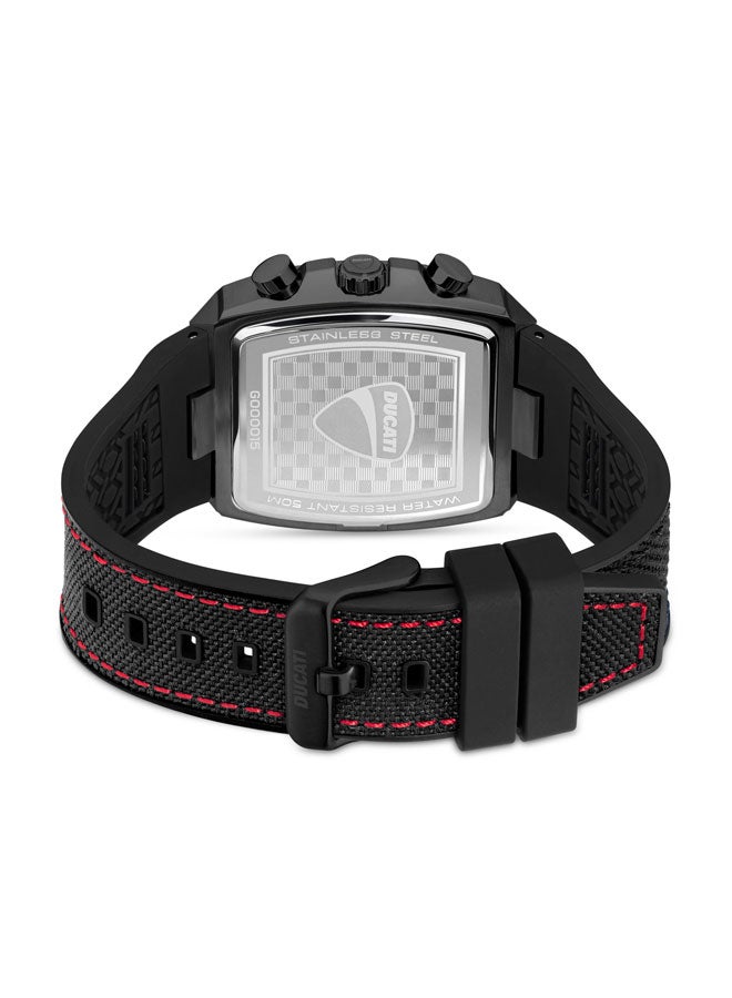 Ducati DT088 Chronograph Watch – Partial See-Through Dial, Fiery Red Accents, Black Screw-Detail Case, Leather Strap with Silicone Base, Water Resistant 50M - Image 3