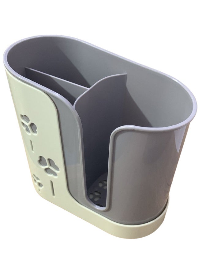 طقم منظم أدوات المطبخ – منظم أدوات مائدة بلاستيك آمن للطعام + حامل إسفنجة وحوض غسيل + حامل أدوات طهي للمطبخ – تصميم عصري لتخزين وتنظيم المطبخ - Image 4