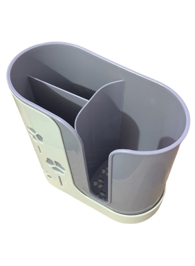 طقم منظم أدوات المطبخ – منظم أدوات مائدة بلاستيك آمن للطعام + حامل إسفنجة وحوض غسيل + حامل أدوات طهي للمطبخ – تصميم عصري لتخزين وتنظيم المطبخ - Image 2