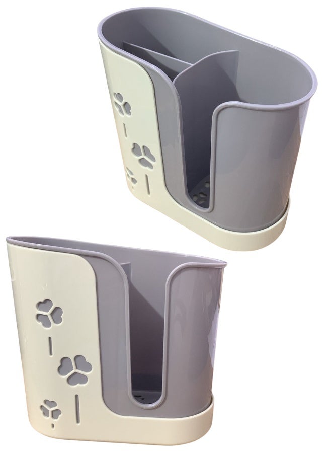 طقم منظم أدوات المطبخ – منظم أدوات مائدة بلاستيك آمن للطعام + حامل إسفنجة وحوض غسيل + حامل أدوات طهي للمطبخ – تصميم عصري لتخزين وتنظيم المطبخ - Image 1