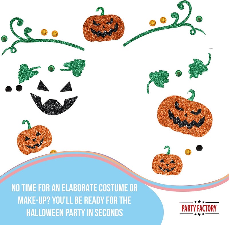 Party Factory Spec upgraded improved quality Pumpkin Face Tattoo, Temporary Glitter Face Tattoo for Theme Party, Halloween & Carnival, Children & Adults Long lifespan - Image 3