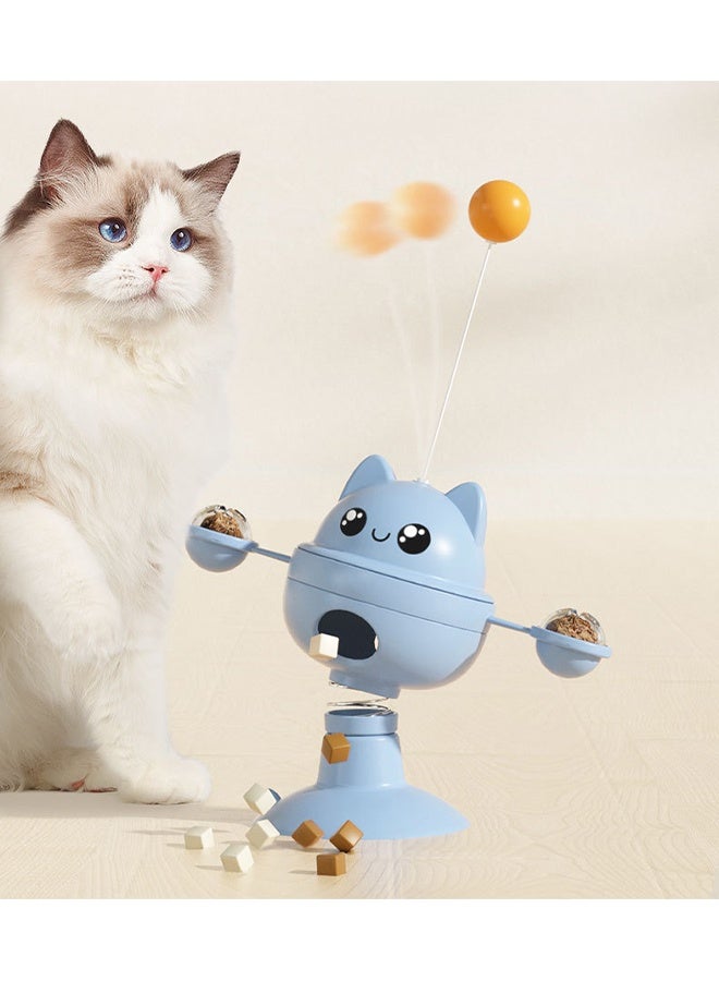 Turntable Spring Rotating Leaky Food Ball, Auto Balance Pet Food Dispenser - Brain Stimulation - Slow Feeder - Boredom Relief Kitten Toys, Interactive Training, Indoor Bored Cat (Blue) - Image 3