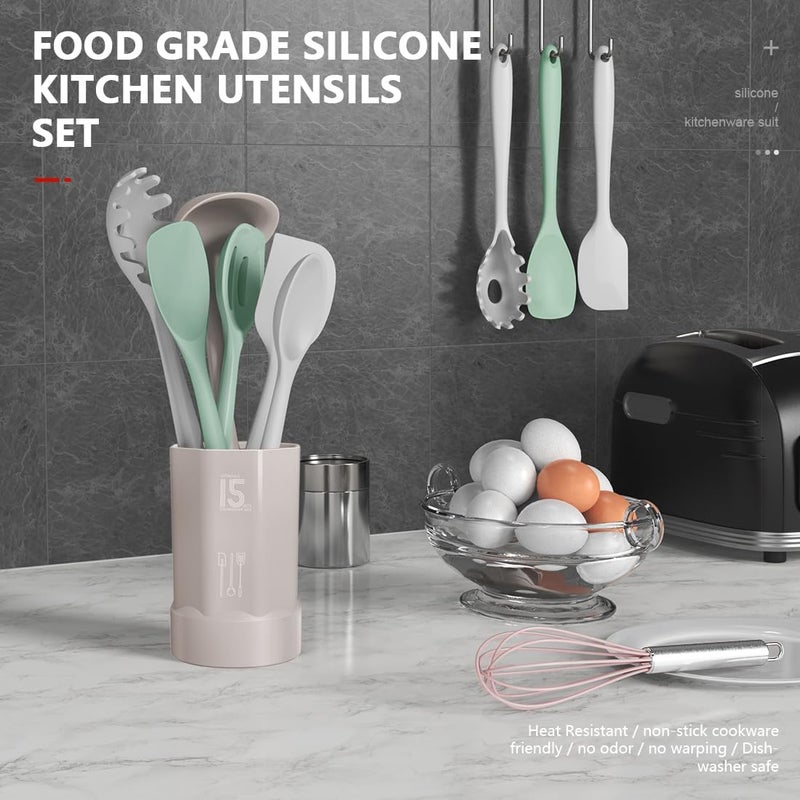 AOTHOD Silicone Cooking Utensils Set - 446°F Heat Resistant Silicone Kitchen Utensils,Spatula,Spoon, Kitchen Utensil Sets Gadgets Tools Set for Nonstick Cookware,Dishwasher Safe BPA FREE (Multicolor) - Image 2