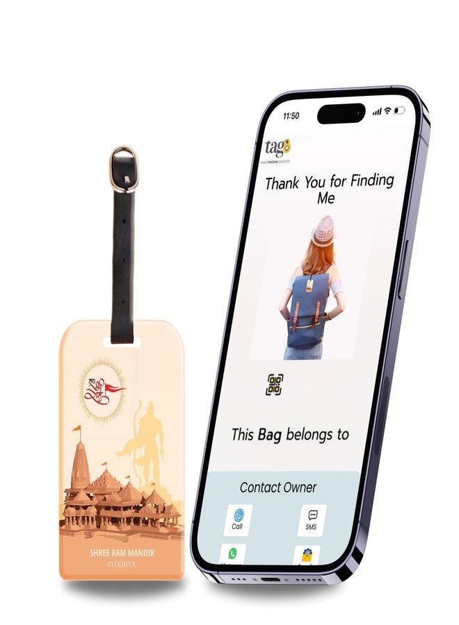 tag8 Ram Mandir Ayodhya Luggage Tag for Suitcase, Travel Bags Tags, Suitcase Bag Tag, School & Office Bags with Airport Tracer Code | Stop Losing, Start Tagging - Pack 2 - Image 1