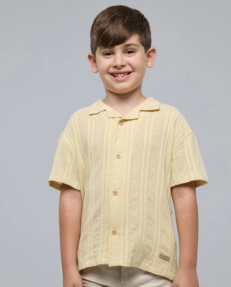 R&B Self Patterned Shirt with Revere Collar and Long Sleeves