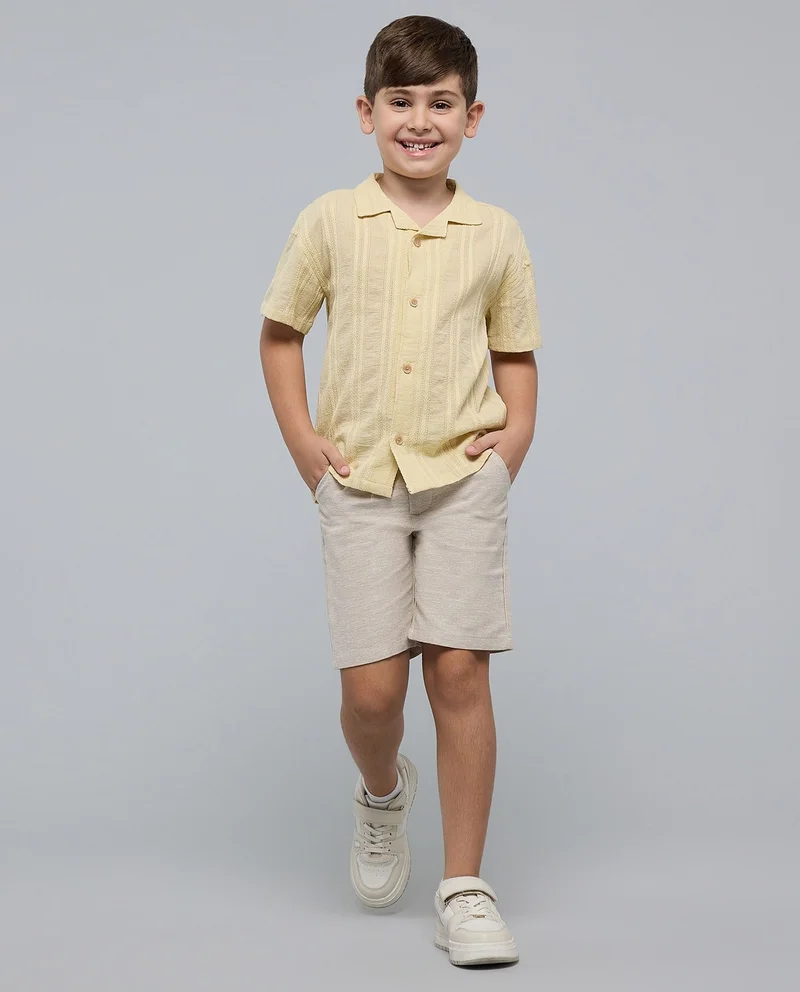 R&B Self Patterned Shirt with Revere Collar and Long Sleeves