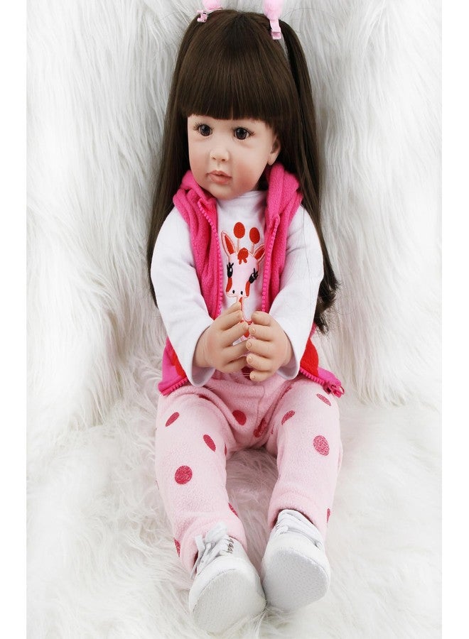 truly soft 24-Inch Toddler Doll Handmade Newborn Baby Reborn Dolls Girls with Long Straight Hair, Pink Giraffe Outfit, White Sneakers 24 inches 60 cm Realistic Baby Girl Doll with Accessories - Image 3