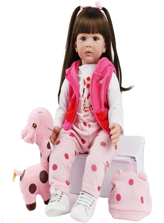 truly soft 24-Inch Toddler Doll Handmade Newborn Baby Reborn Dolls Girls with Long Straight Hair, Pink Giraffe Outfit, White Sneakers 24 inches 60 cm Realistic Baby Girl Doll with Accessories - Image 5
