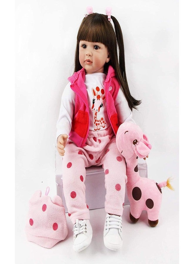 truly soft 24-Inch Toddler Doll Handmade Newborn Baby Reborn Dolls Girls with Long Straight Hair, Pink Giraffe Outfit, White Sneakers 24 inches 60 cm Realistic Baby Girl Doll with Accessories - Image 4