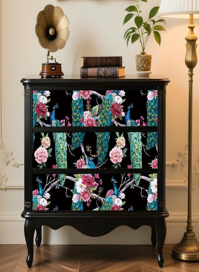 ReWallpaper ورق حائط أسود مزهر من ReWallpaper مقاس 17.5 بوصة × 39 قدمًا، قابل للإزالة واللصق، مزين بنقشة زهرة الطاووس الأزرق، ورق حائط ذاتي اللصق قابل للإزالة، مناسب للمطبخ والمكتب والفندق، مصنوع من الفينيل المقاوم للماء - Image 5