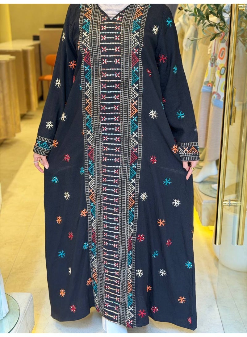 Luxurious Spanish linen abaya, suitable for going out and receiving guests - hand-embroidered - perfect for special occasions - Image 3