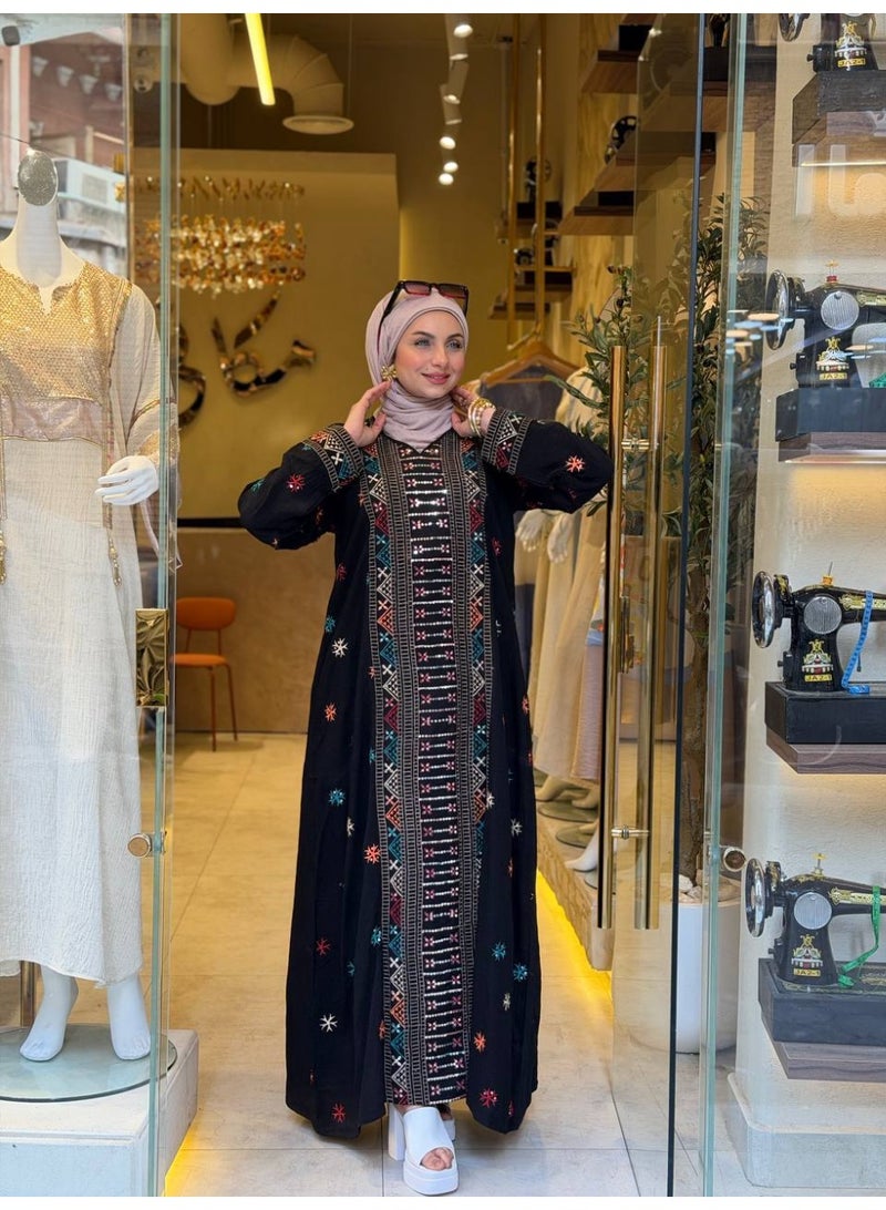 Luxurious Spanish linen abaya, suitable for going out and receiving guests - hand-embroidered - perfect for special occasions - Image 5