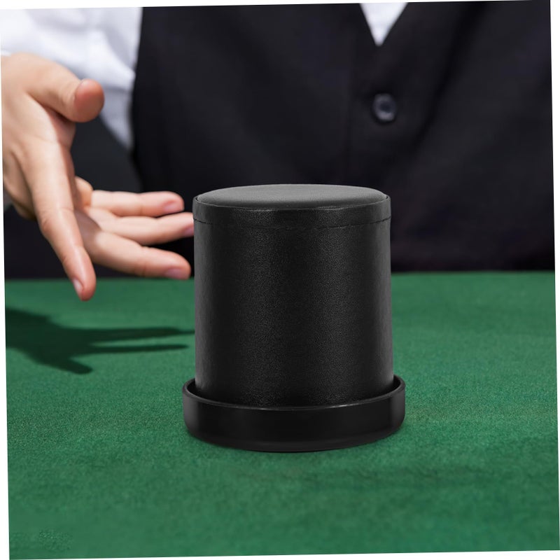 Black PU Leather Dice Cup Set With Noise Reducing Base Gaming - Image 4
