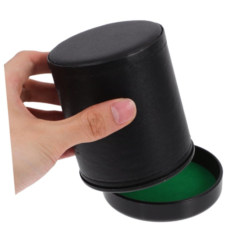 Black PU Leather Dice Cup Set With Noise Reducing Base Gaming - Image 3