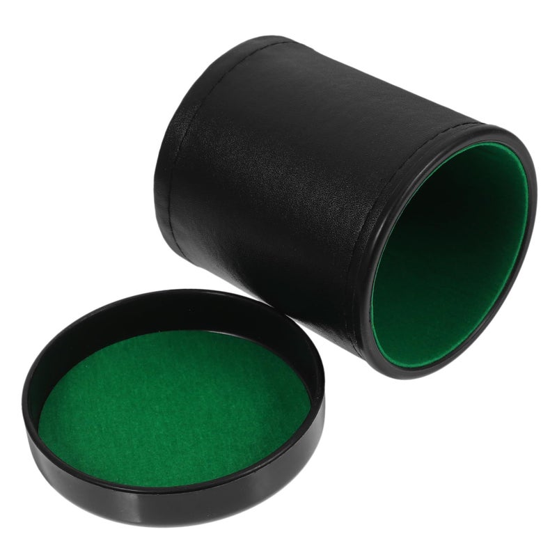 Black PU Leather Dice Cup Set With Noise Reducing Base Gaming - Image 2