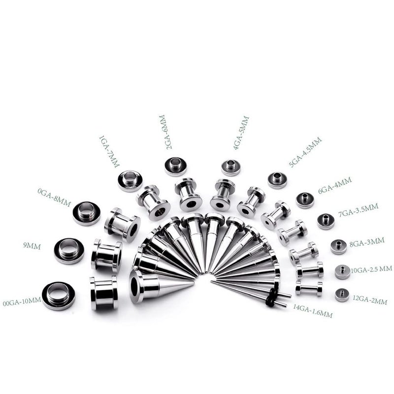 TBOSEN 36PCS Ear Gauge Stretching Kit Stainless Steel Double Flare Alloy Tapers 2 In 1 Plugs Set Eyelet 14G-00Gâ€¦ - Image 4