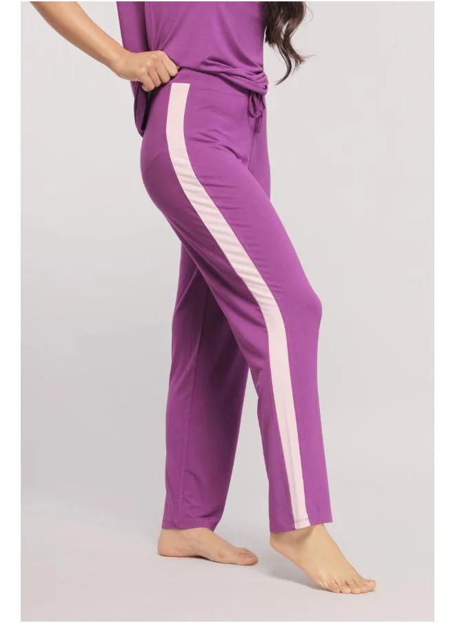 NeceSera Royal Purple Lounge Pants with Pink Stripe