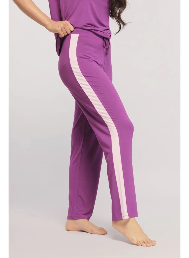 NeceSera Royal Purple Lounge Pants with Pink Stripe