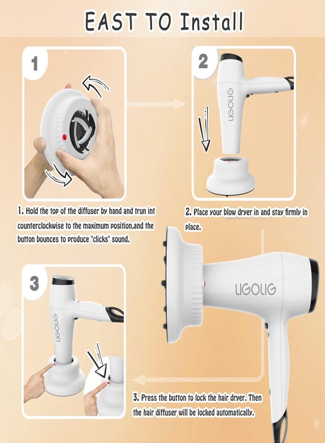 LIGOLIG Hair Difuser Attachment Universal Diffuser Hair Dryer for 1.4-inch to 2.4-inch Blow Dryer, Hair Diffuser for Curly Hair and Natural Wavy Hair (White) - Image 5