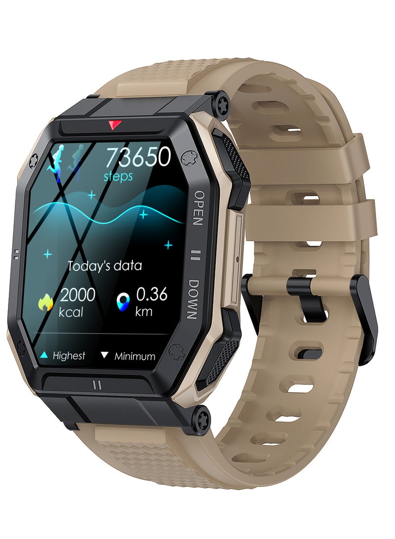 رولستيمي ساعة ذكية عسكرية للرجال ، 1.85 " عالية الوضوح جهاز تعقب للياقة البدنية في الهواء الطلق ساعة رياضية ، مع معدل ضربات القلب وضغط الدم ومراقبة النوم ، آر تي-كي 55 كاكي - Image 1