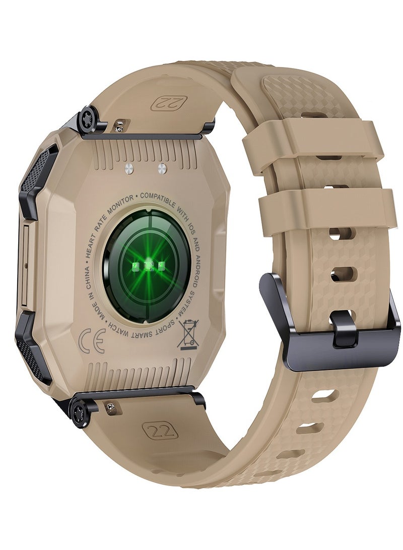 رولستيمي ساعة ذكية عسكرية للرجال ، 1.85 " عالية الوضوح جهاز تعقب للياقة البدنية في الهواء الطلق ساعة رياضية ، مع معدل ضربات القلب وضغط الدم ومراقبة النوم ، آر تي-كي 55 كاكي - Image 2