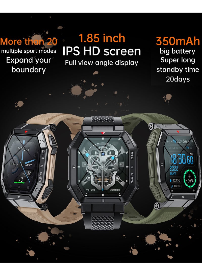 رولستيمي ساعة ذكية عسكرية للرجال ، 1.85 " عالية الوضوح جهاز تعقب للياقة البدنية في الهواء الطلق ساعة رياضية ، مع معدل ضربات القلب وضغط الدم ومراقبة النوم ، آر تي-كي 55 كاكي - Image 3