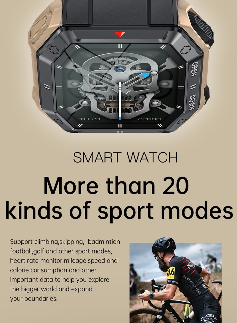 رولستيمي ساعة ذكية عسكرية للرجال ، 1.85 " عالية الوضوح جهاز تعقب للياقة البدنية في الهواء الطلق ساعة رياضية ، مع معدل ضربات القلب وضغط الدم ومراقبة النوم ، آر تي-كي 55 كاكي - Image 5