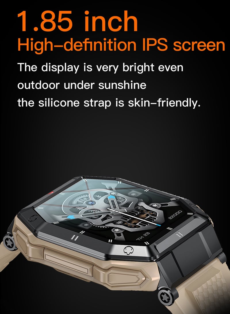 رولستيمي ساعة ذكية عسكرية للرجال ، 1.85 " عالية الوضوح جهاز تعقب للياقة البدنية في الهواء الطلق ساعة رياضية ، مع معدل ضربات القلب وضغط الدم ومراقبة النوم ، آر تي-كي 55 كاكي - Image 3