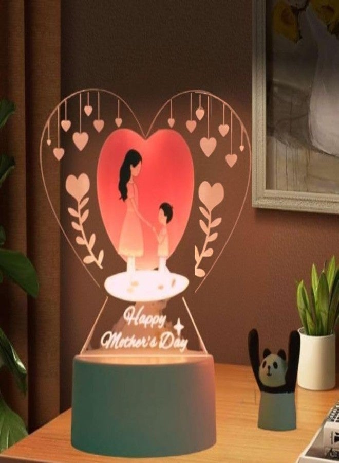 Desidiya Heart Acrylic Night Lights Mothers Day Gift for Mom |Birthday Gift for Mummy 3D Printed Night Light Gift for Mom | Happy Mothers Day Lamp, Touch Table Lamp - Image 1
