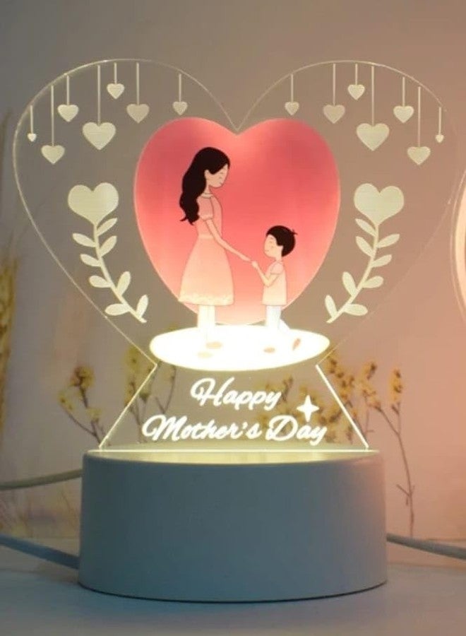Desidiya Heart Acrylic Night Lights Mothers Day Gift for Mom |Birthday Gift for Mummy 3D Printed Night Light Gift for Mom | Happy Mothers Day Lamp, Touch Table Lamp - Image 4