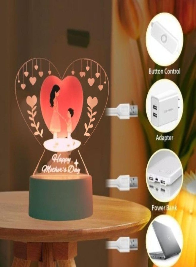 Desidiya Heart Acrylic Night Lights Mothers Day Gift for Mom |Birthday Gift for Mummy 3D Printed Night Light Gift for Mom | Happy Mothers Day Lamp, Touch Table Lamp - Image 5