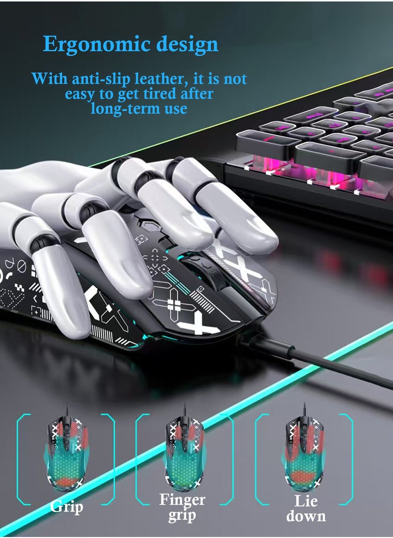 M5 Ultralight Wired Gaming Mouse with RGB Backlight High-Precision 12000 DPI Optical Sensor, 6 Programmable Buttons,  Drag-Free Paracord, Ergonomic Gaming Mouse Black