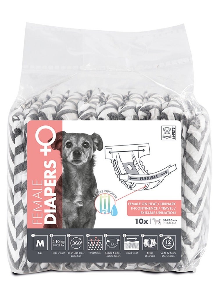 mpets Female Dog Diapers M 10 Pack