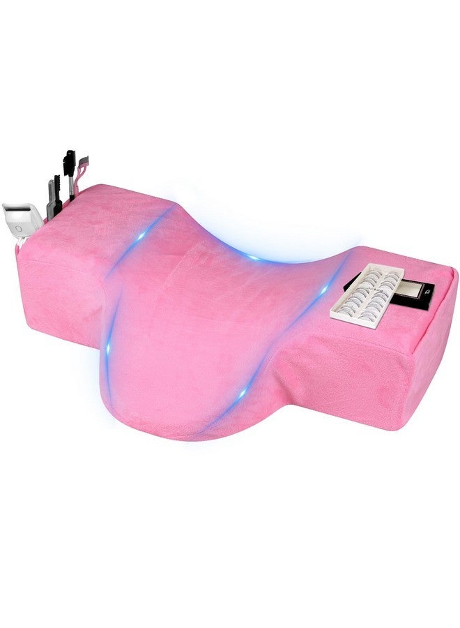 imene Lash Pillow For Lash Extensions- Memory Foam Lash Pillow With Neck And Back Support, Ergonomic Lash Bed Pillow With Velvet Pillowcase And Lash Organizer Pockets (Pink) - Image 1