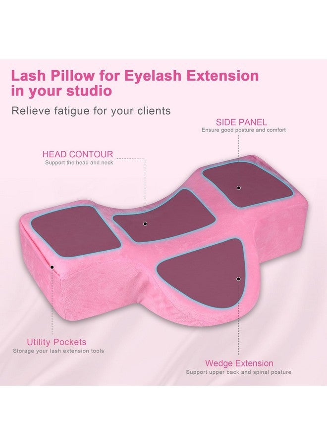imene Lash Pillow For Lash Extensions- Memory Foam Lash Pillow With Neck And Back Support, Ergonomic Lash Bed Pillow With Velvet Pillowcase And Lash Organizer Pockets (Pink) - Image 4