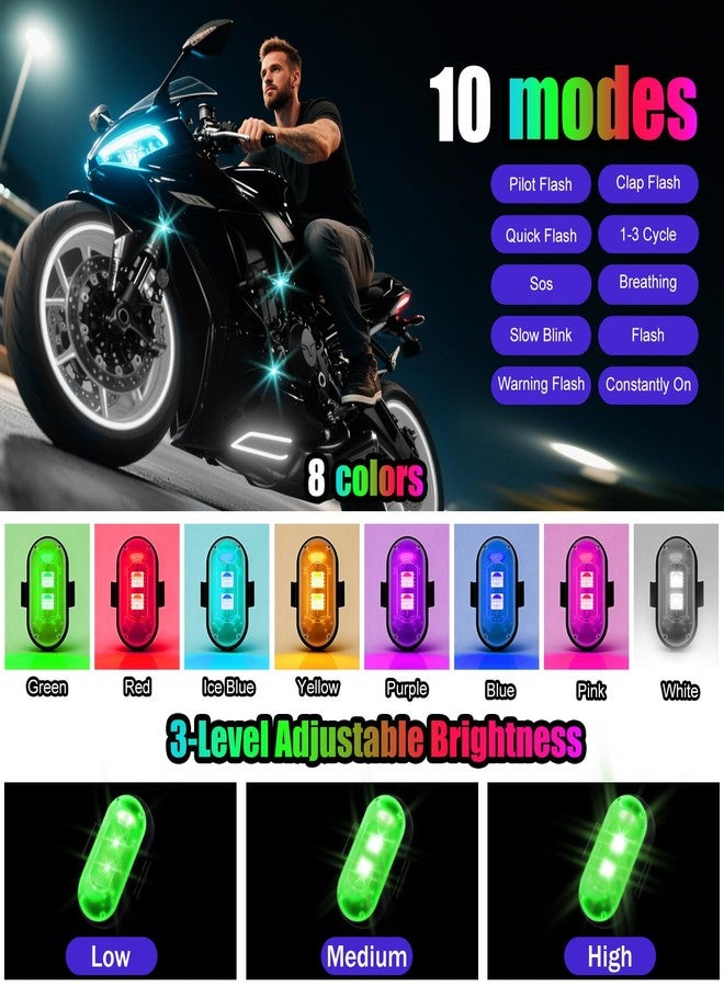 أضواء LED لاسلكية للسيارة، أضواء صخرية لاسلكية بـ 8 ألوان و10 أوضاع، ضوء تحذير ستروب LED، للدراجات النارية، والقوارب، والتخييم، والدراجات، والطائرات بدون طيار، تصميم أمريكي (8 قطع سوداء) - Image 4