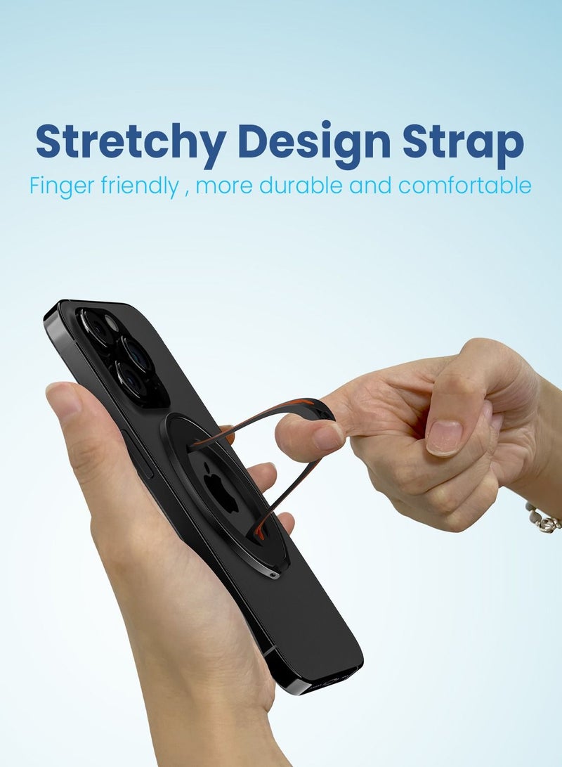 Remson Mag-X Phone Grip Finger Strap Magnetic Phone Kickstand with Silicone Strap Compatible for iPhone 14, 13 Pro/Max/Plus (Black/Orange) - Image 3