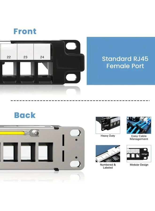 1U 24 Port Blank Keystone Patch Panel 19 Inch Rack Mount with Jack Shutter - Image 4