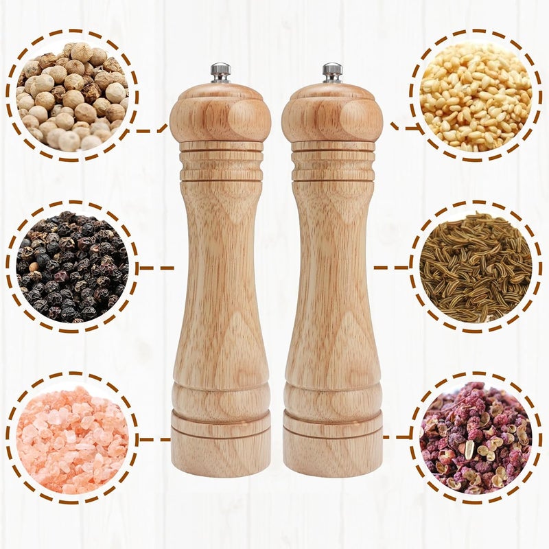 Gulex ® Wood Pepper Grinder Pepper Mill,Adjustable Coarseness 8 Inch Wooden Peppermill, Ceramic Grinding Mechanism Salt Mill Refillable (2 pacl light) - Image 5