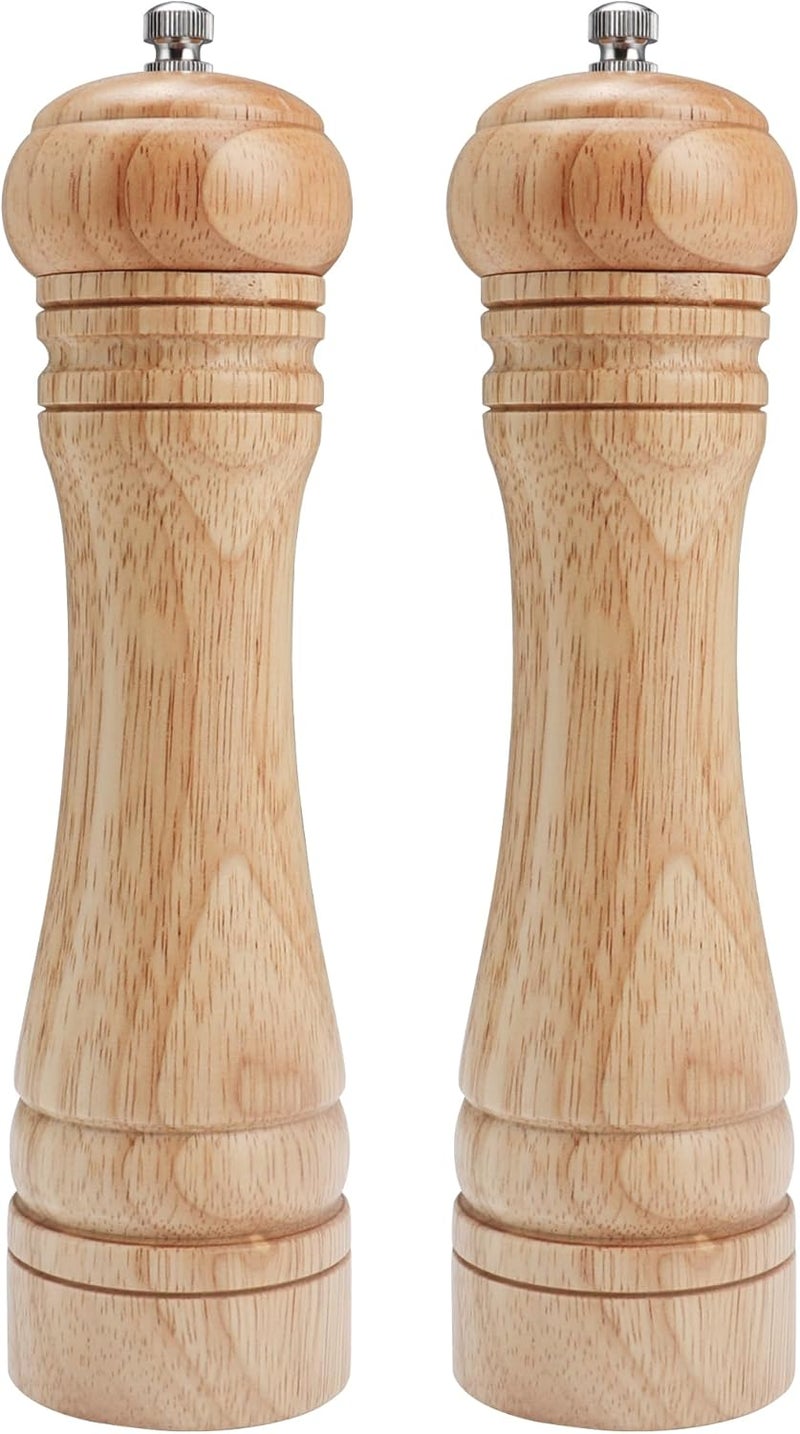 Gulex ® Wood Pepper Grinder Pepper Mill,Adjustable Coarseness 8 Inch Wooden Peppermill, Ceramic Grinding Mechanism Salt Mill Refillable (2 pacl light) - Image 1