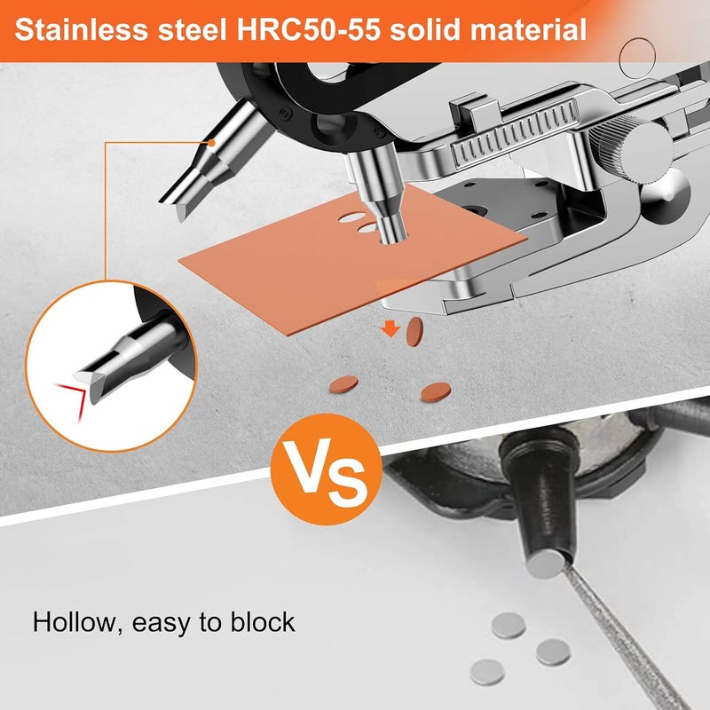 Preciva Hole Punch Plier, Revolving Punch Hole Tool with V-Shaped Cutting Edge Design, 6 Hole Sizes & 20cm Stainless Steel Ruler for Leatherr, Belts, Thin Iron Sheets, Paper Cards, Plastics & Fabrics - Image 2