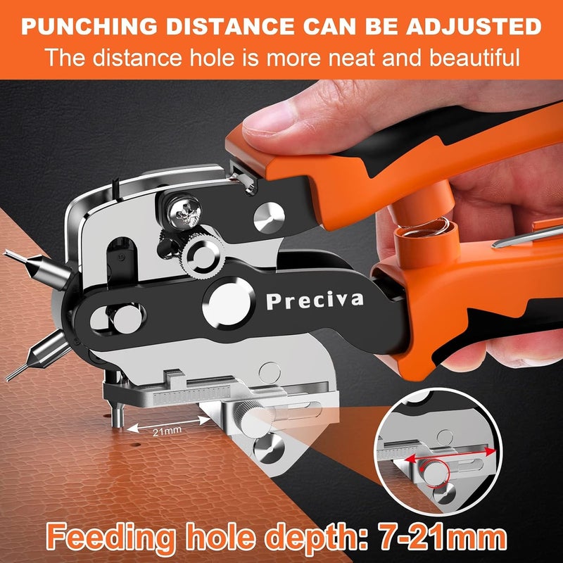 Preciva Hole Punch Plier, Revolving Punch Hole Tool with V-Shaped Cutting Edge Design, 6 Hole Sizes & 20cm Stainless Steel Ruler for Leatherr, Belts, Thin Iron Sheets, Paper Cards, Plastics & Fabrics - Image 5