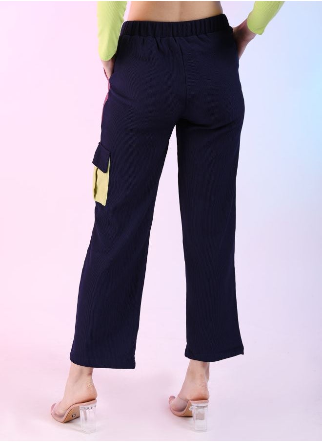 Freehand Women Regular Fit Colourblocked Mid-Rise Corduroy Colorblocked Cargo Pocket Trousers  - Image 2